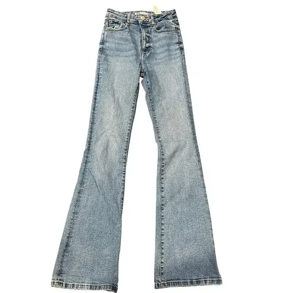 ZARA Women's High Rise Slim Flare Jeans Size 2 In Medium Wash - Picture 1 of 9